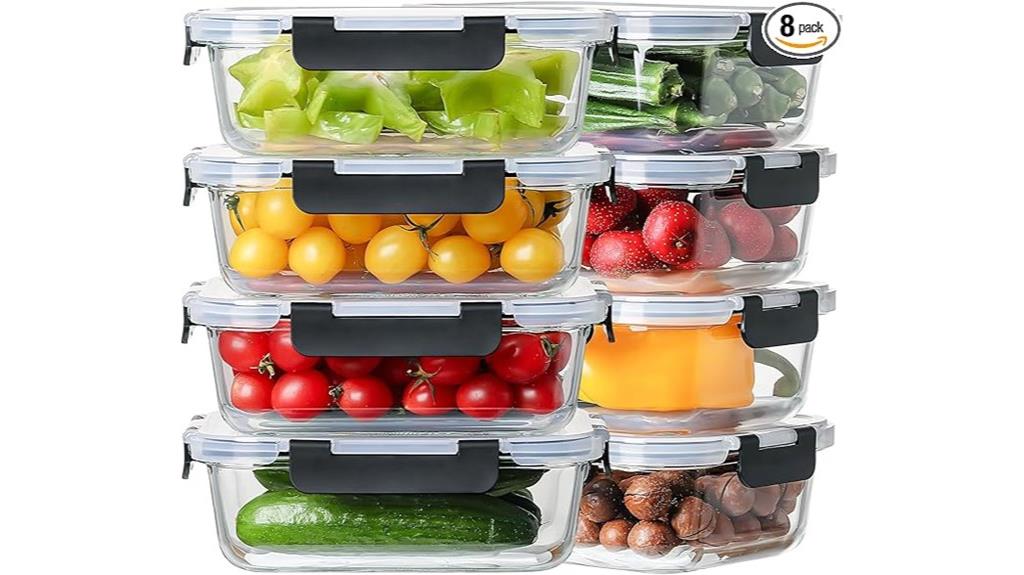eight glass food containers