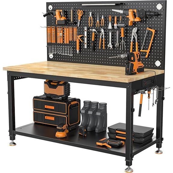 Heavy Duty Adjustable Work Bench with Storage and Power