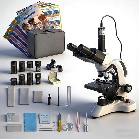 Split-Control Trinocular Microscope with Camera and Kits