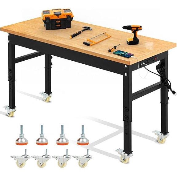 60'' Heavy-Duty Adjustable Rolling Workbench with Power